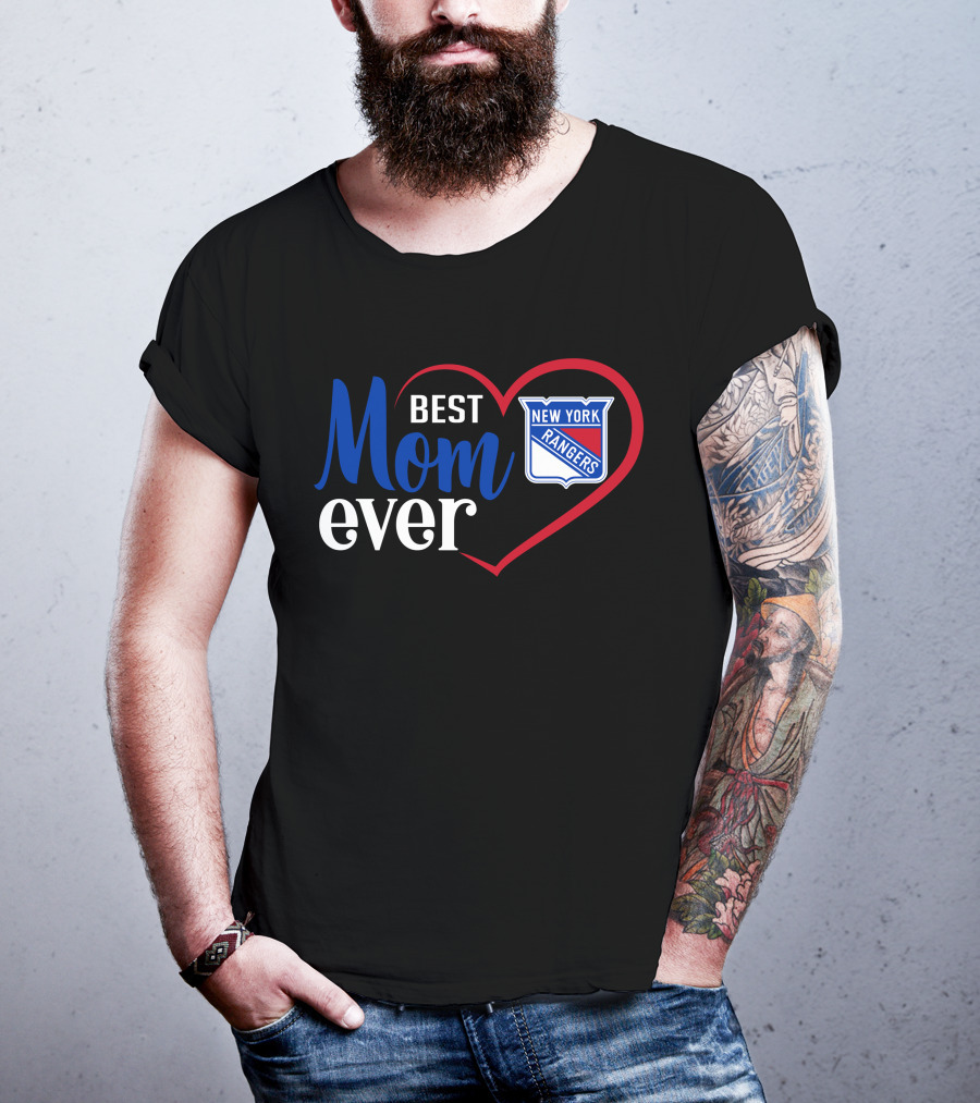 New York Rangers Best Mom Ever Heart Badge T-Shirt