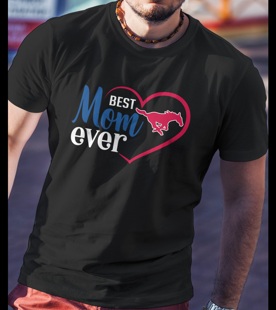 Smu Mustangs Best Mom Ever Heart T-Shirt