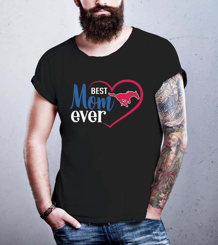 Smu Mustangs Best Mom Ever Heart T-Shirt