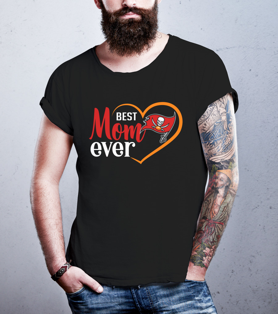 Tampa Bay Buccaneers Best Mom Ever Heart And Flag T-Shirt