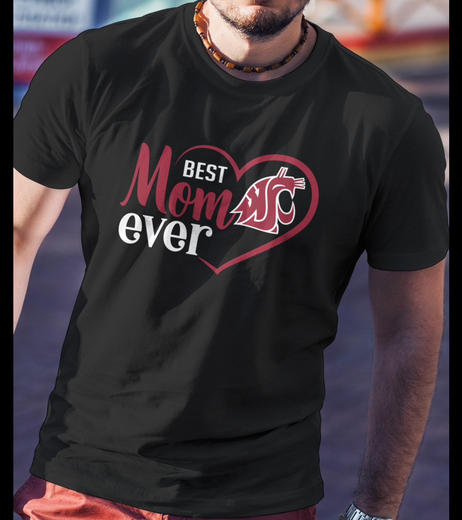 Best Mom Ever Washington State Cougars Logo Heart T-Shirt