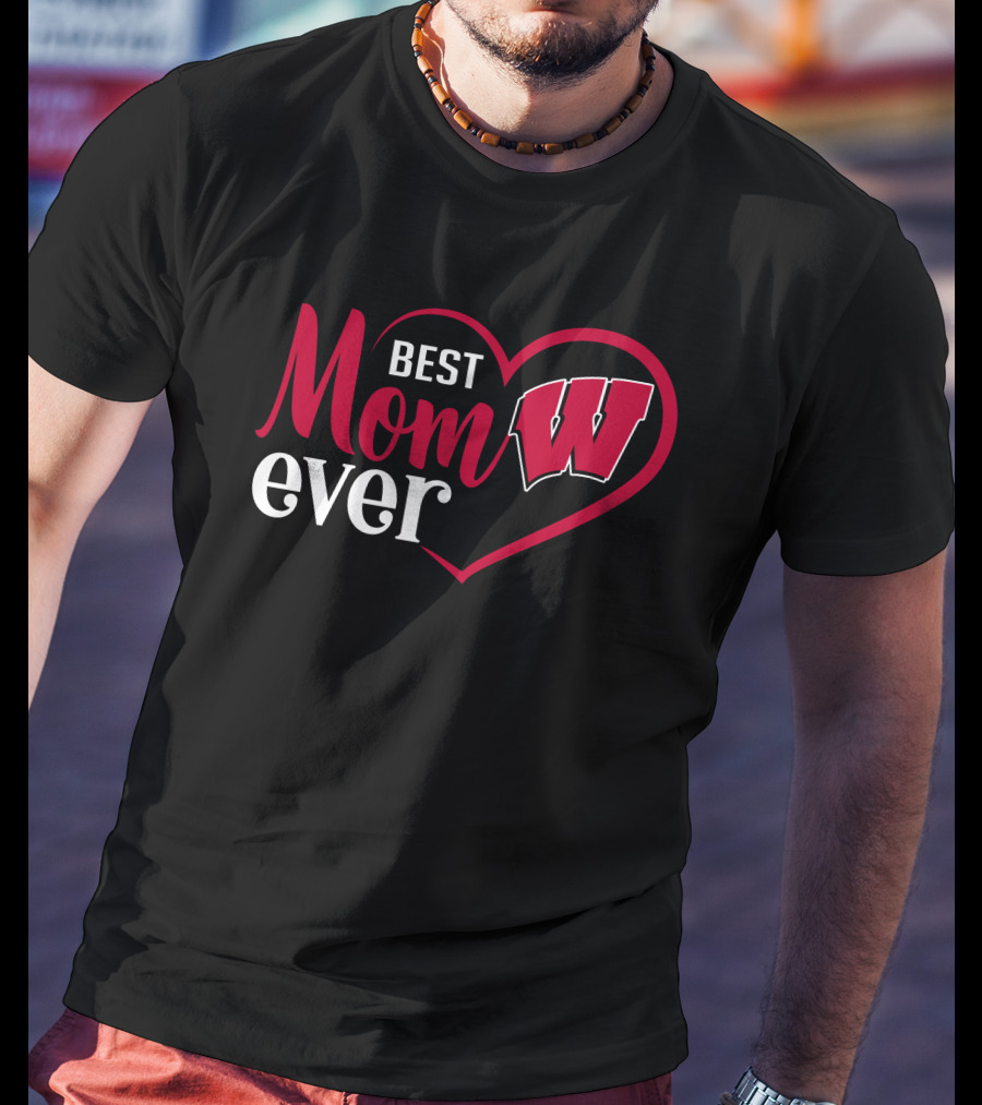 Best Mom Ever Wisconsin Badgers Football Heart T-Shirt