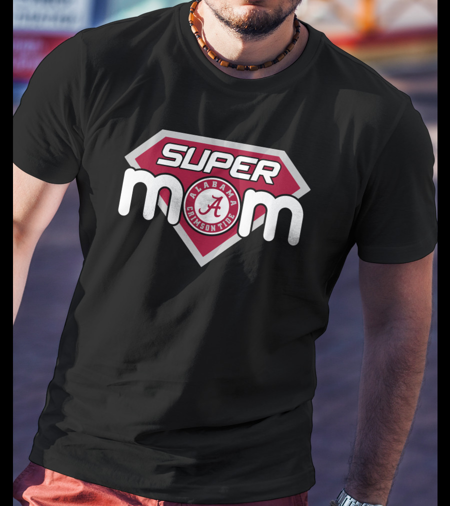 Alabama Crimson Tide Super Mom Logo In Red And White Superhero Style T-Shirt