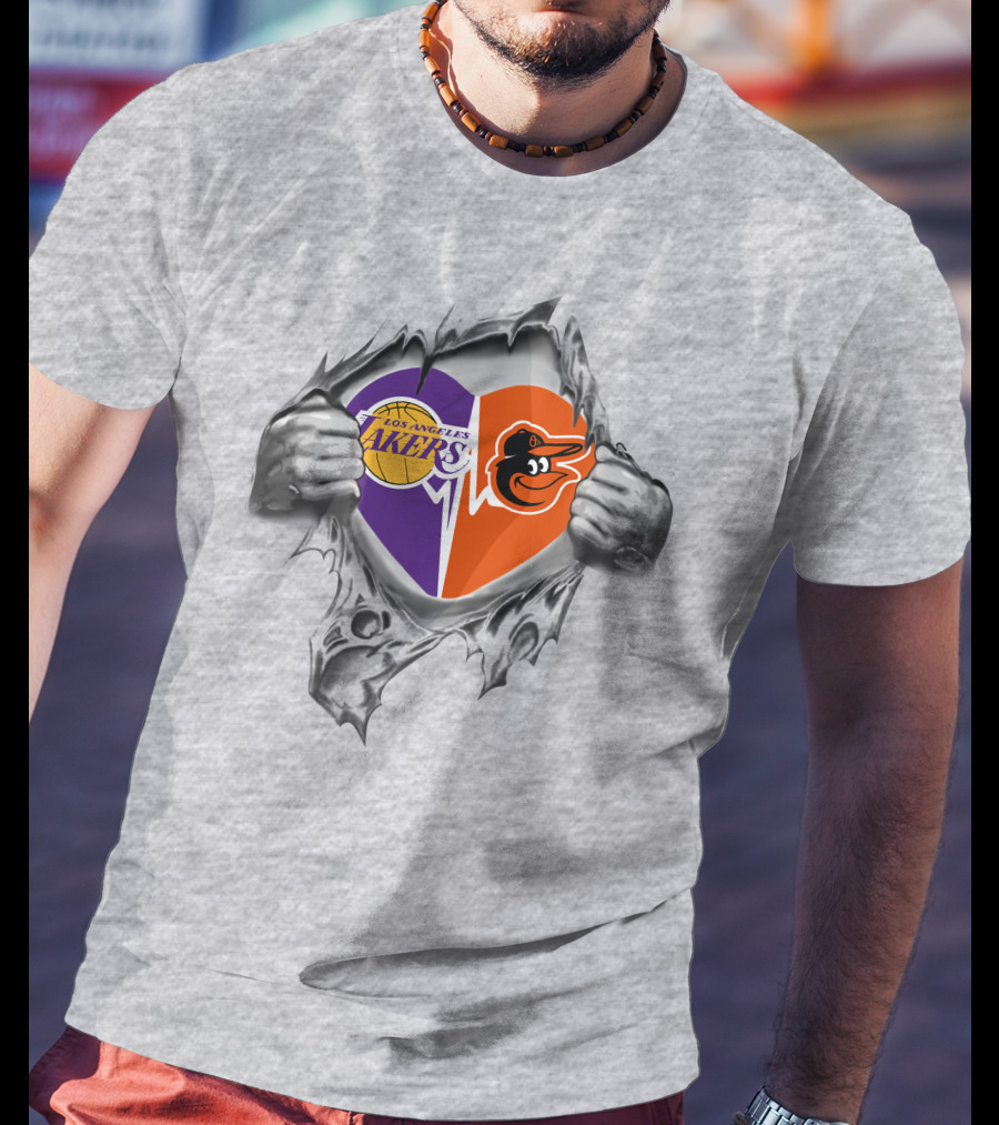 Los Angeles Lakers Baltimore Orioles Heartbeat Passion T-Shirt