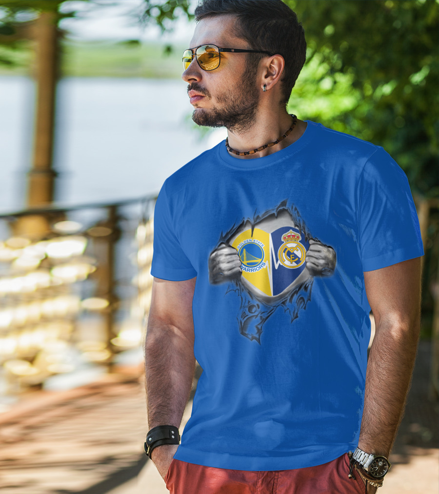 Golden State Warriors Real Madrid Dual Loyalty Emblem In My Heart T-Shirt