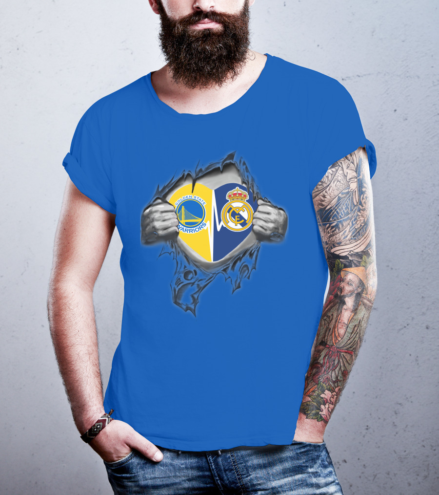 Golden State Warriors Real Madrid Dual Loyalty Emblem In My Heart T-Shirt