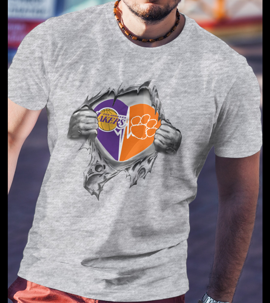 Los Angeles Lakers Clemson Tigers Heart T-Shirt