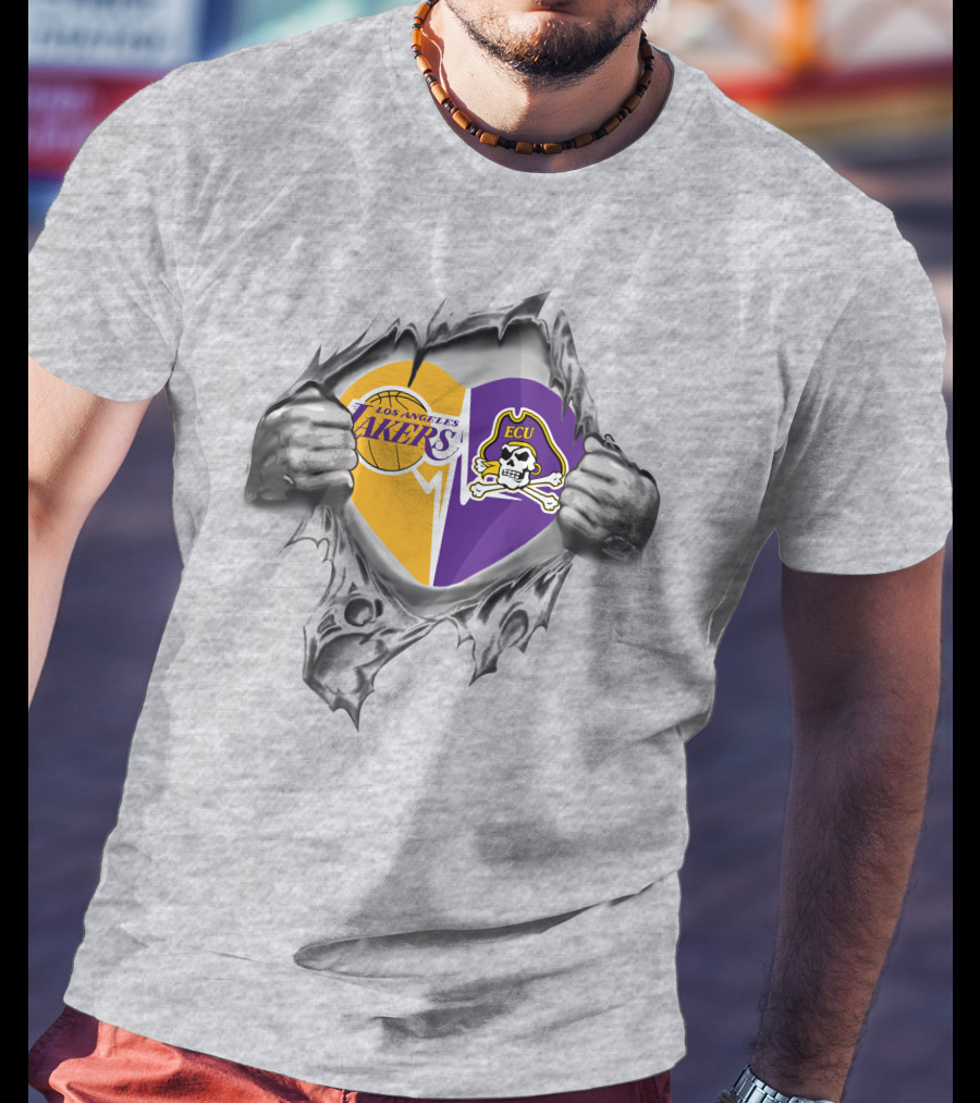 Los Angeles Lakers Ecu East Carolina Pirates Heart Logo Fusion T-Shirt