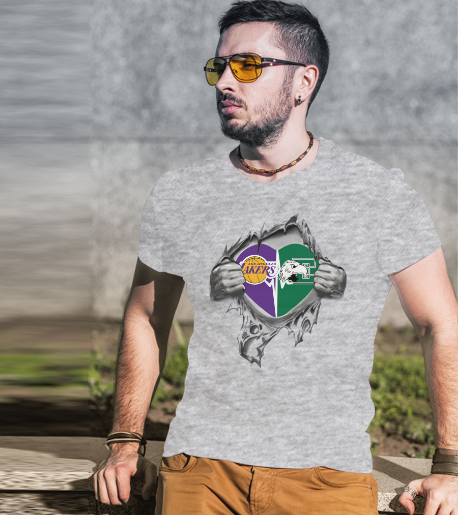 Los Angeles Lakers Eastern Michigan Eagles Heart Ripping T-Shirt