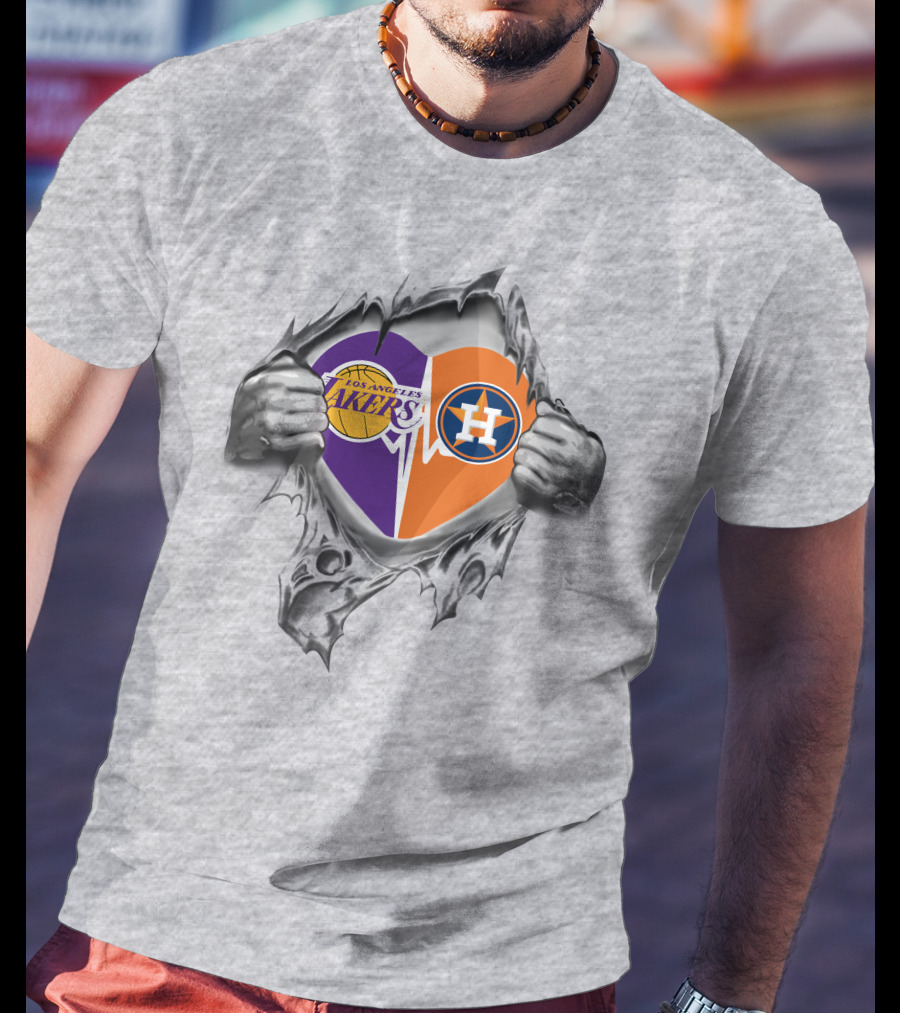 Los Angeles Lakers Houston Astros Heart T-Shirt
