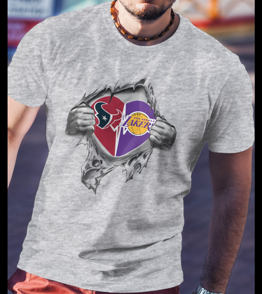 Los Angeles Lakers Houston Texans Heart Logo Fusion T-Shirt
