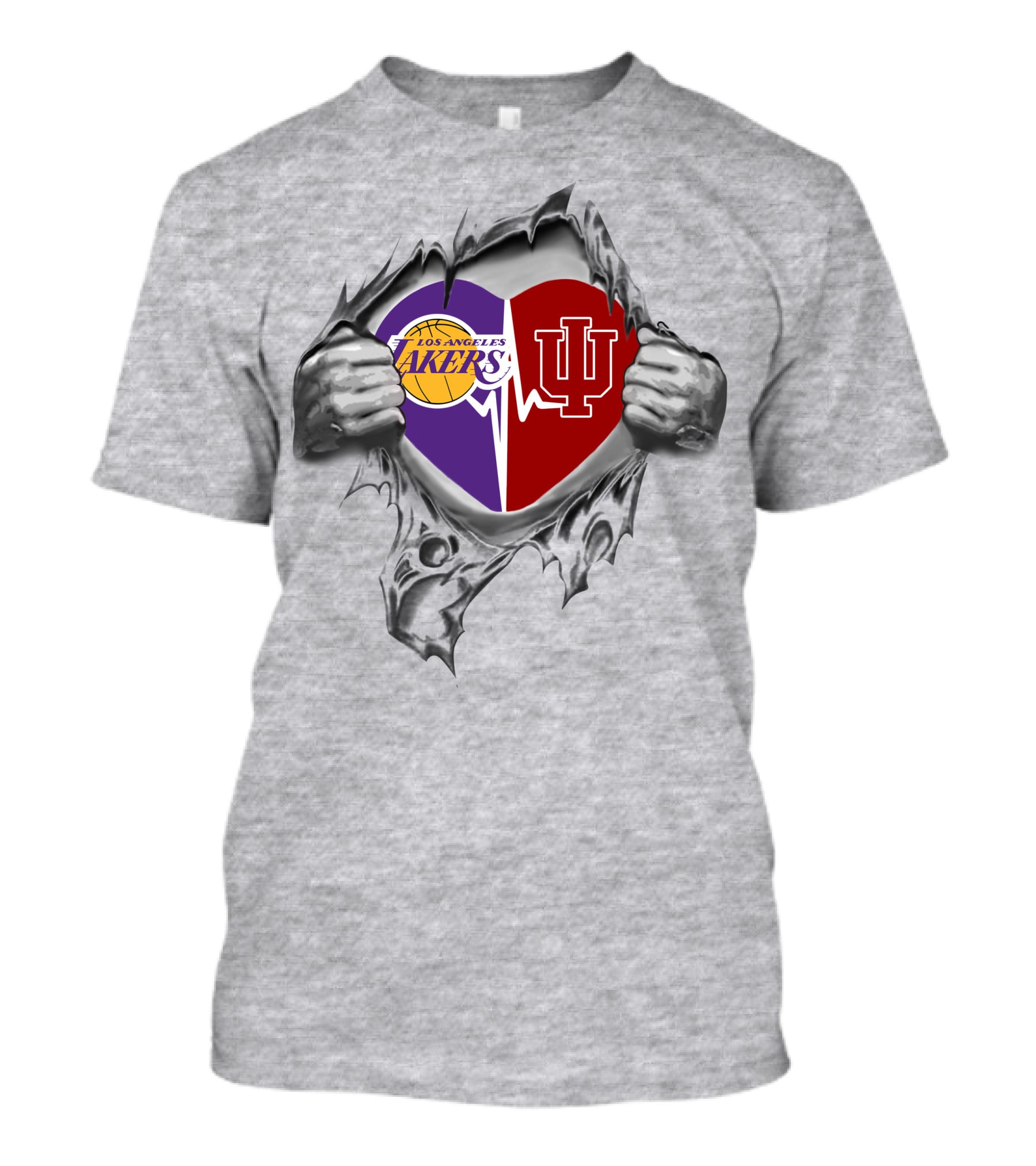 Lakers Los Angeles Indiana Hoosiers Heart Split Fan T-Shirt