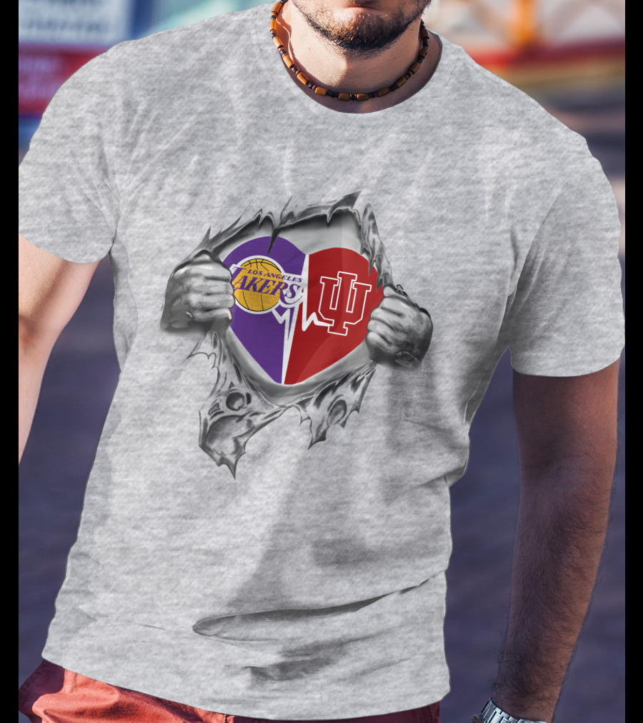 Lakers Los Angeles Indiana Hoosiers Heart Split Fan T-Shirt