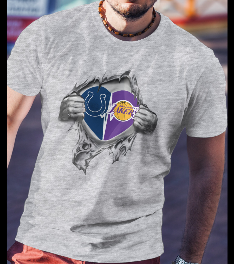 Lakers Indianapolis Colts Heart Design Los Angeles Lakers Logo Indianapolis Colts T-Shirt