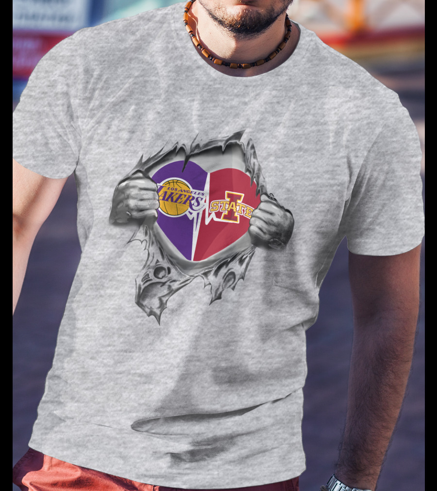 Los Angeles Lakers And Iowa State Cyclones Heart T-Shirt