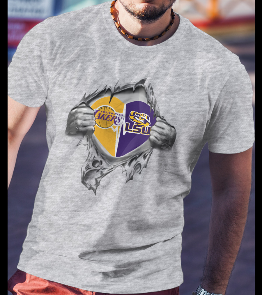 Los Angeles Lakers Lsu Tigers Heart Logo Tear T-Shirt