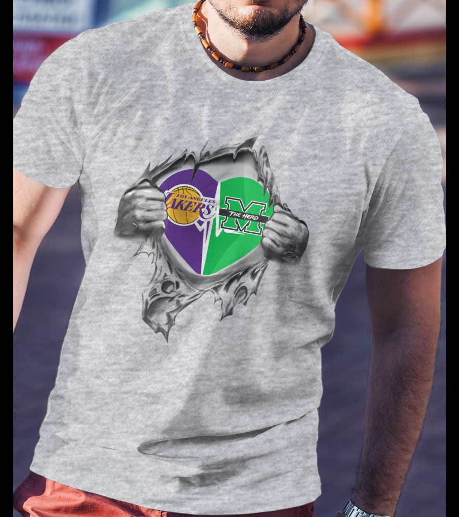 Los Angeles Lakers Marshall Thundering Herd Heart Tear T-Shirt
