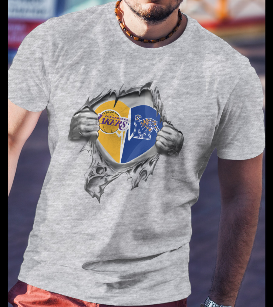 Los Angeles Lakers Memphis Tigers Heart Logo Combination T-Shirt