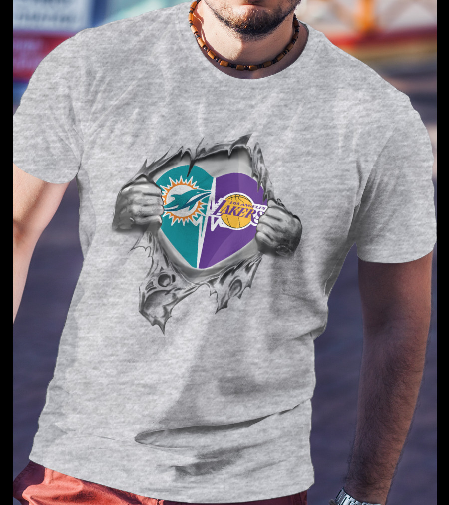Lakers Miami Dolphins Heart Logo Fan Pride T-Shirt
