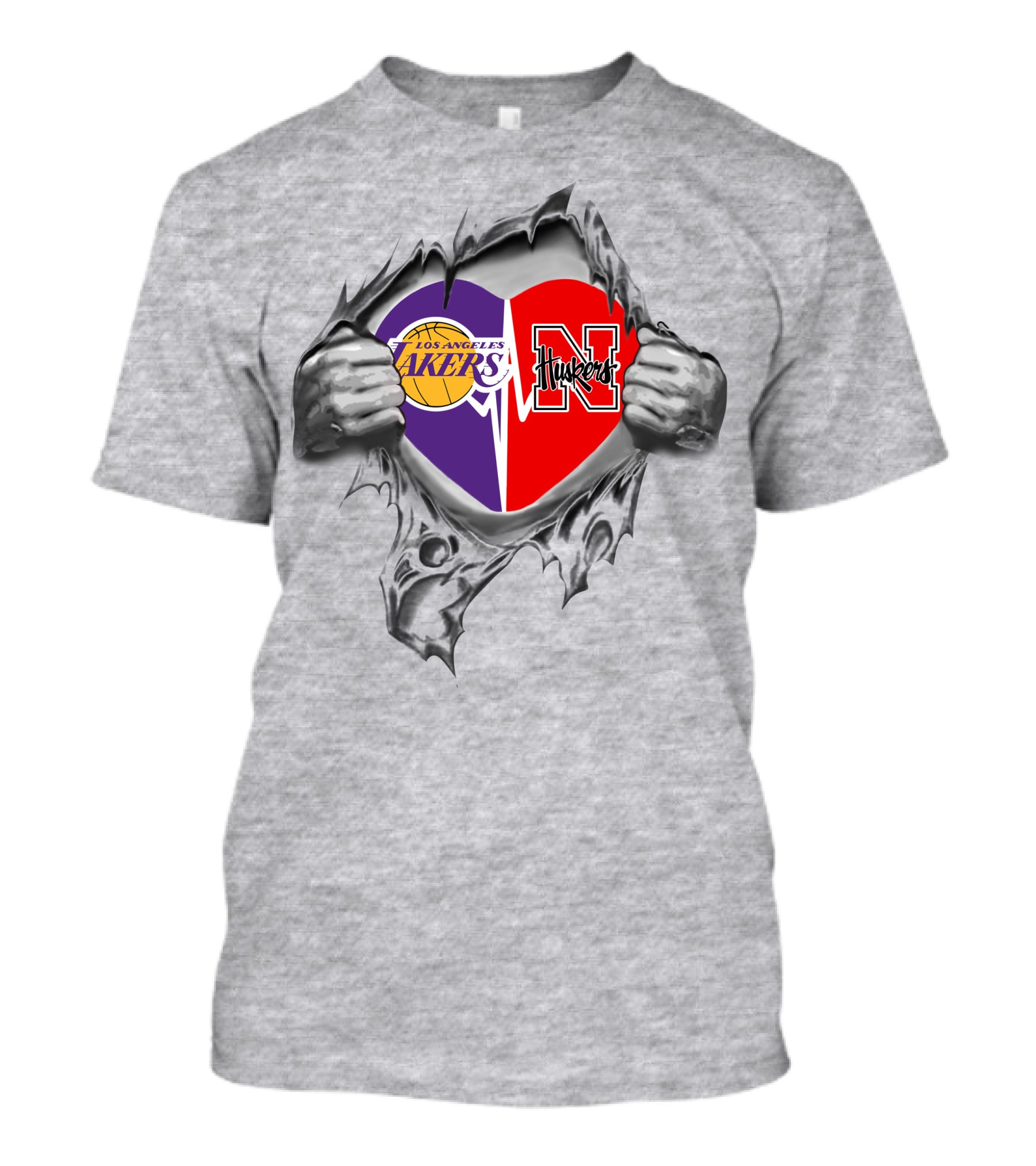 Los Angeles Lakers Nebraska Cornhuskers Heart Tear T-Shirt