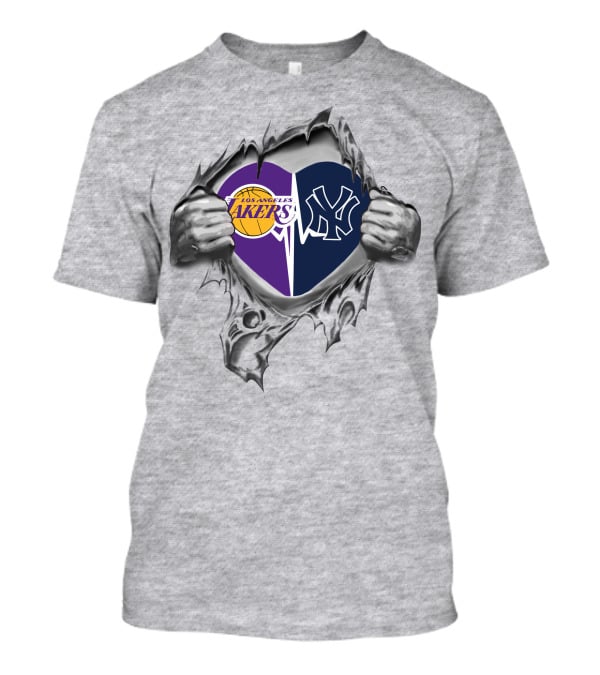 Los Angeles Lakers New York Yankees Heart T-Shirt