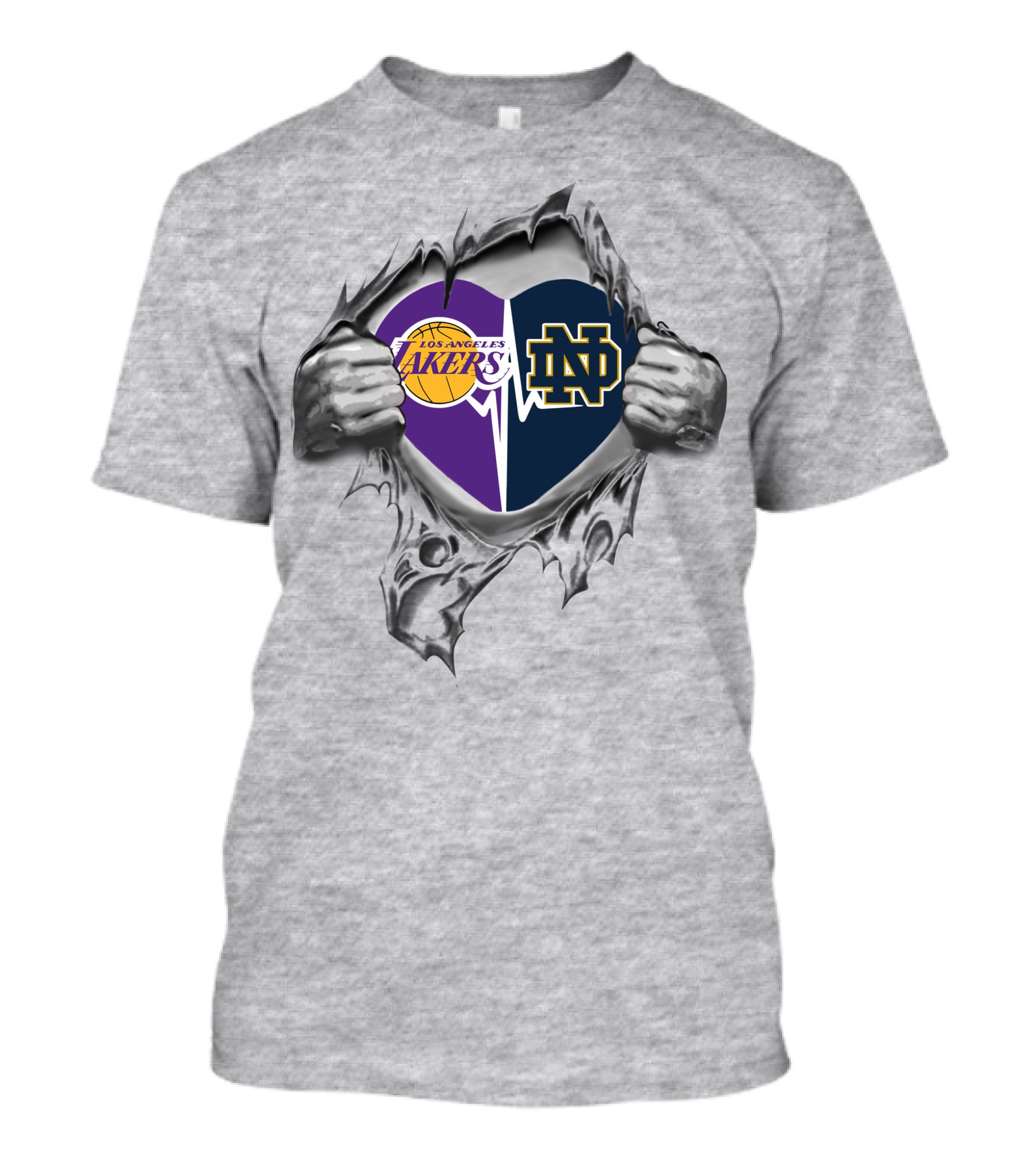 Los Angeles Lakers Notre Dame Fighting Irish Heart Logo Combination T-Shirt