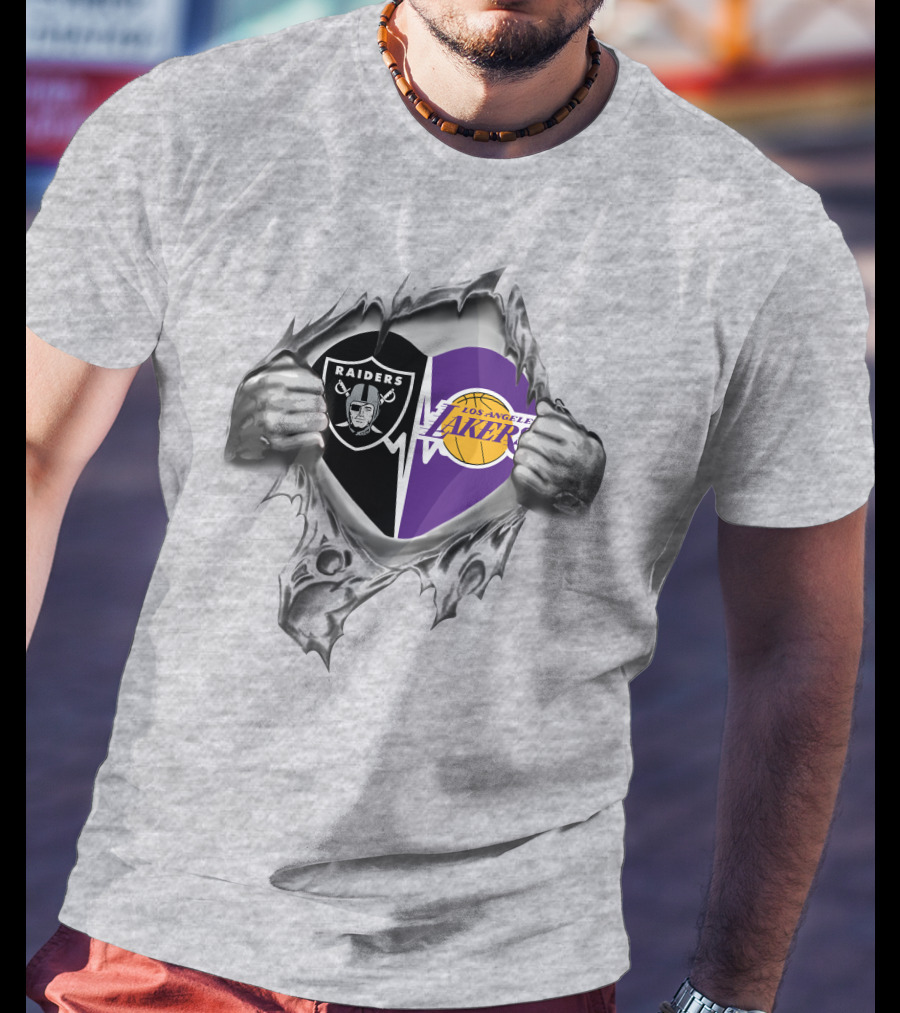 Los Angeles Lakers Oakland Raiders Heartbeat T-Shirt