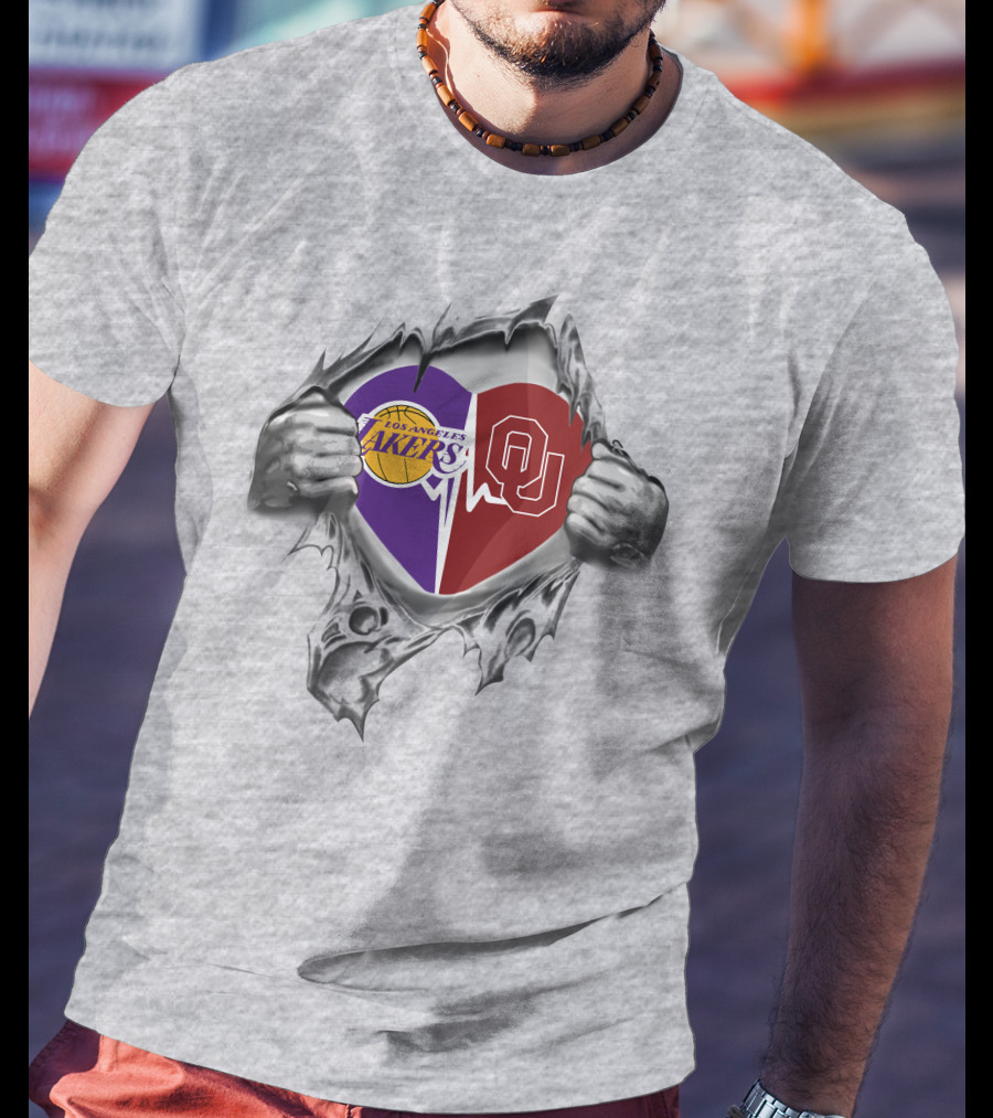 Los Angeles Lakers Oklahoma Sooners Heart T-Shirt