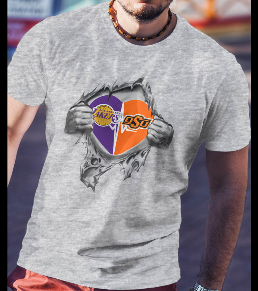 Los Angeles Lakers Oklahoma State Cowboys Heart T-Shirt