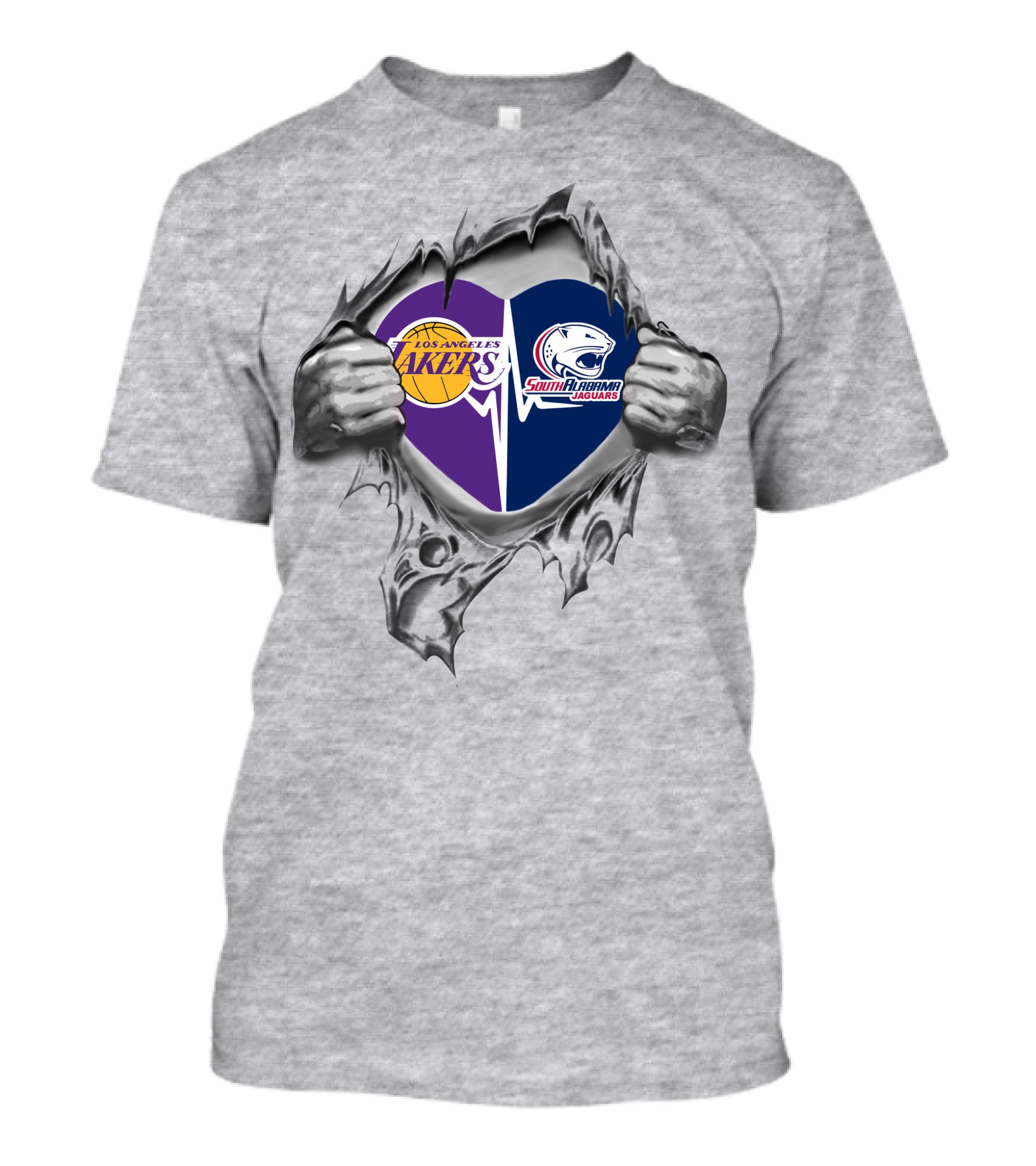 Los Angeles Lakers South Alabama Jaguars Heartbeat Loyalty T-Shirt