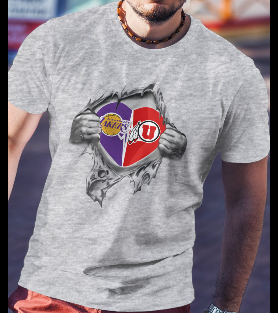 Los Angeles Lakers Utah Utes Heart Torn T-Shirt
