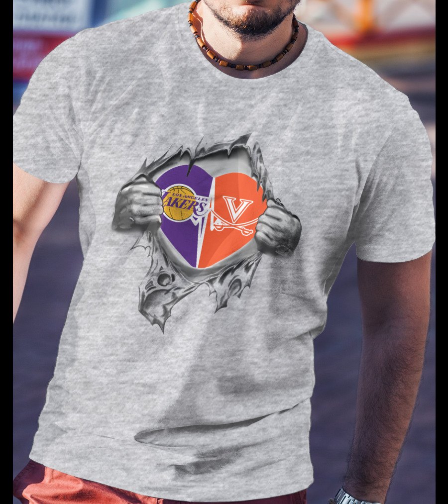 Los Angeles Lakers Virginia Cavaliers Heart Symbol Connection T-Shirt