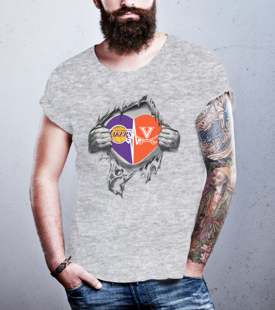 Los Angeles Lakers Virginia Cavaliers Heart Symbol Connection T-Shirt