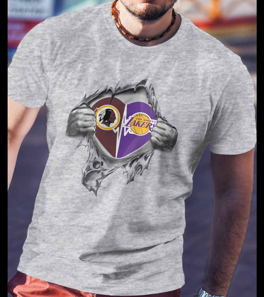 Lakers Washington Redskins Heartbeat Icon Logo Tear T-Shirt