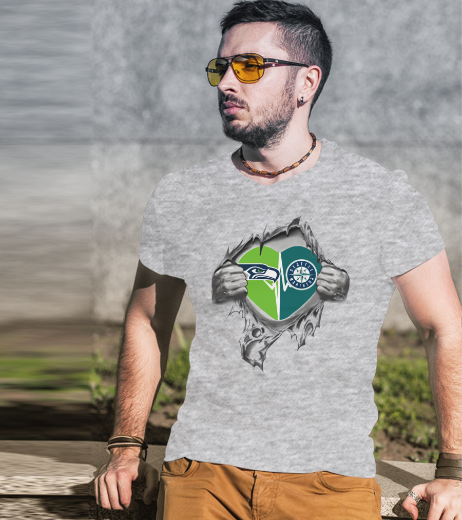 Seahawks Seattle Mariners Heart Design Seahawks T-Shirt