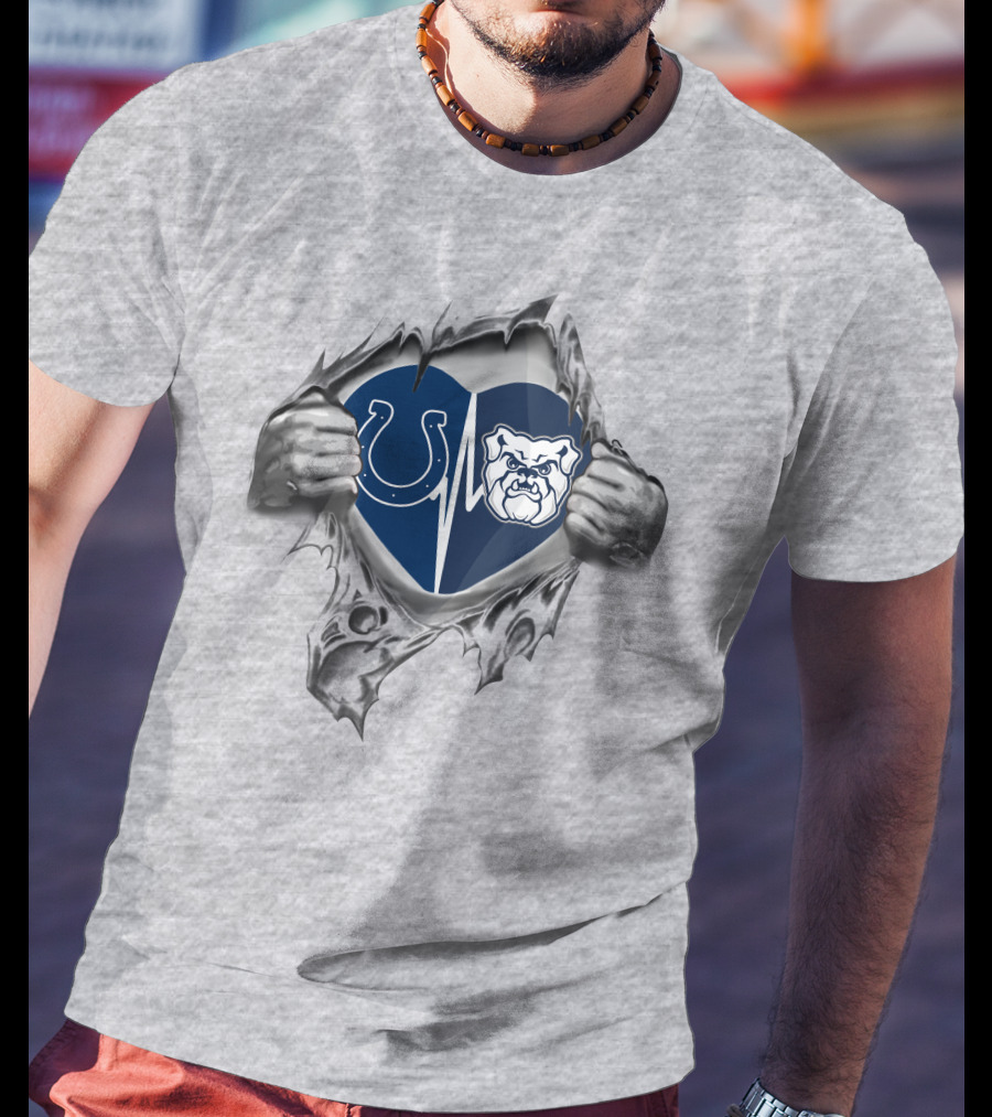 Indianapolis Colts And Butler Bulldogs Heart Design 126 Colts Butler Bulldogs It's In My Heart T-Shirt