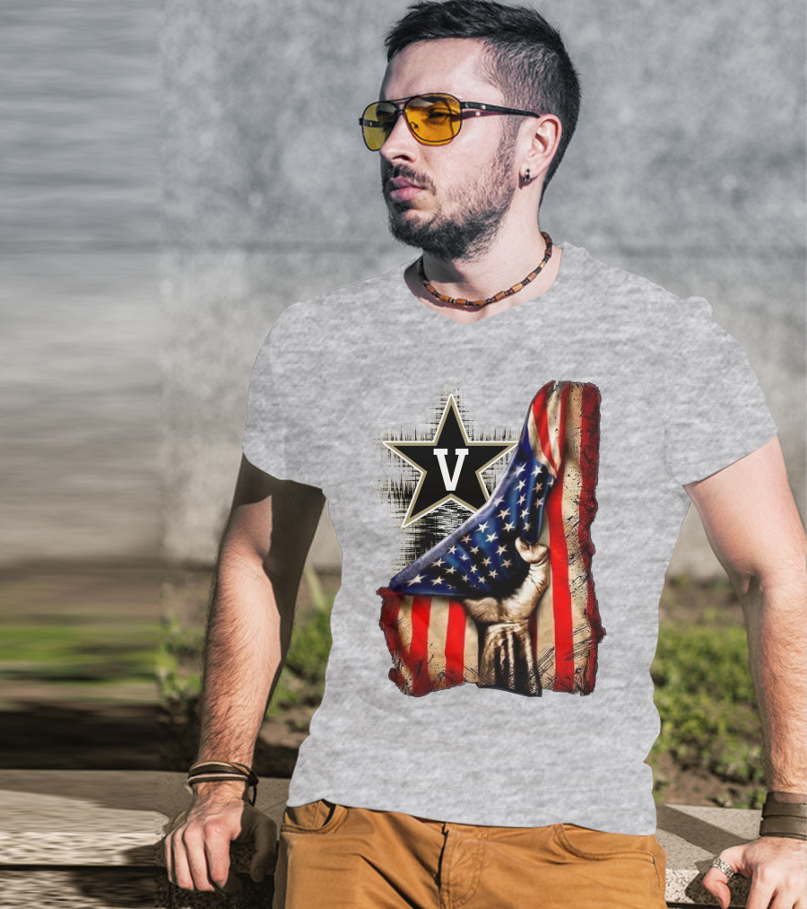 Vanderbilt Commodores American Flag Hand And Star T-Shirt
