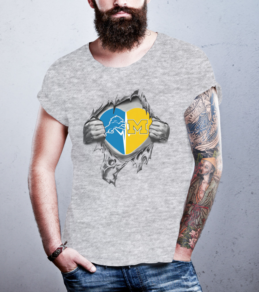 Lions Michigan Wolverines Heart Hands T-Shirt