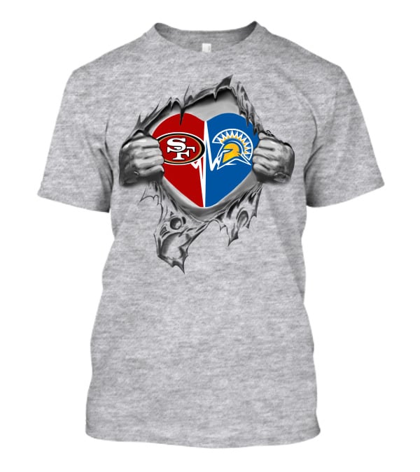 49ers San Jose State Spartans Heart Logo Split T-Shirt