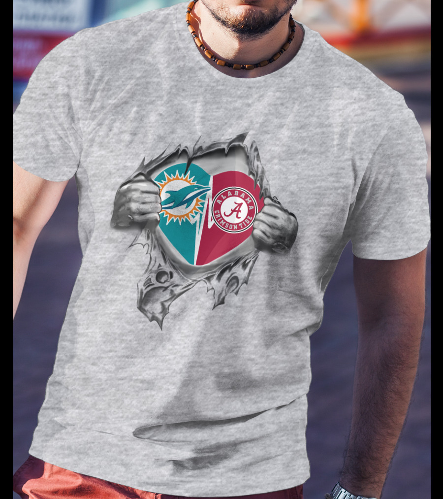 Dolphins Alabama Crimson Tide Heart In My Chest T-Shirt