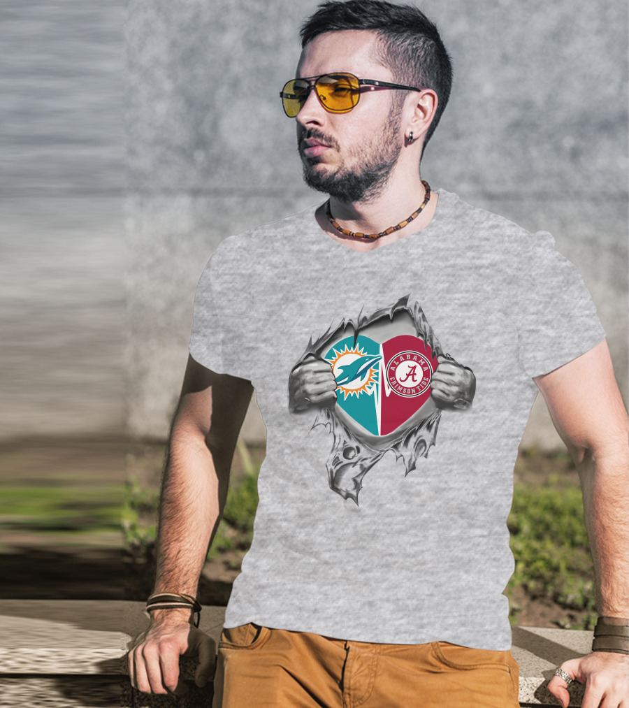 Dolphins Alabama Crimson Tide Heart In My Chest T-Shirt