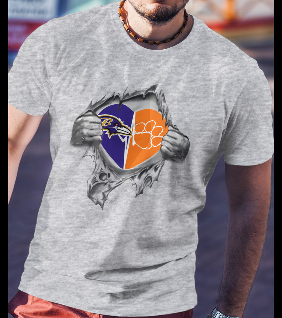 Baltimore Ravens Clemson Tigers Heart Design 354 Ravens It's In My Heart T-Shirt