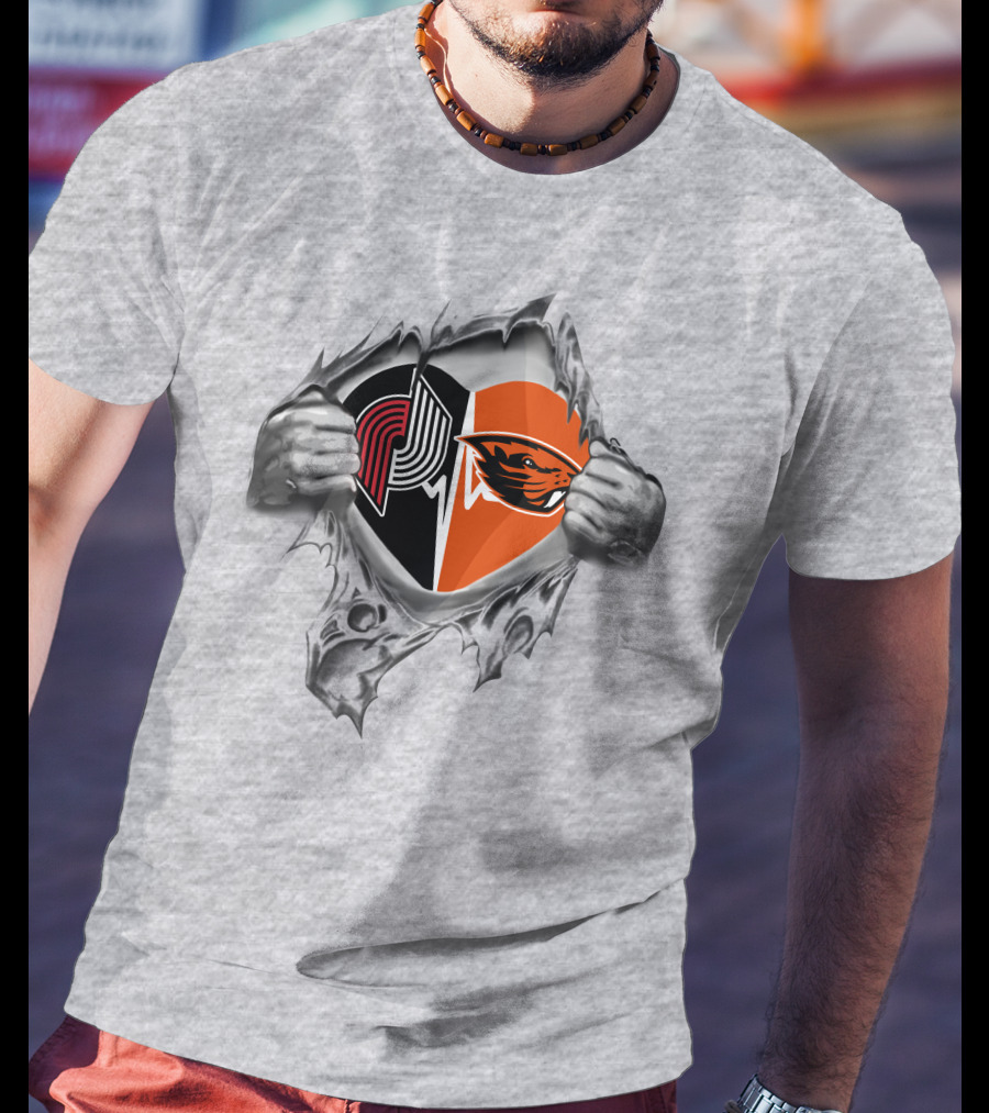Portland Trail Blazers And Oregon State Beavers Heart T-Shirt