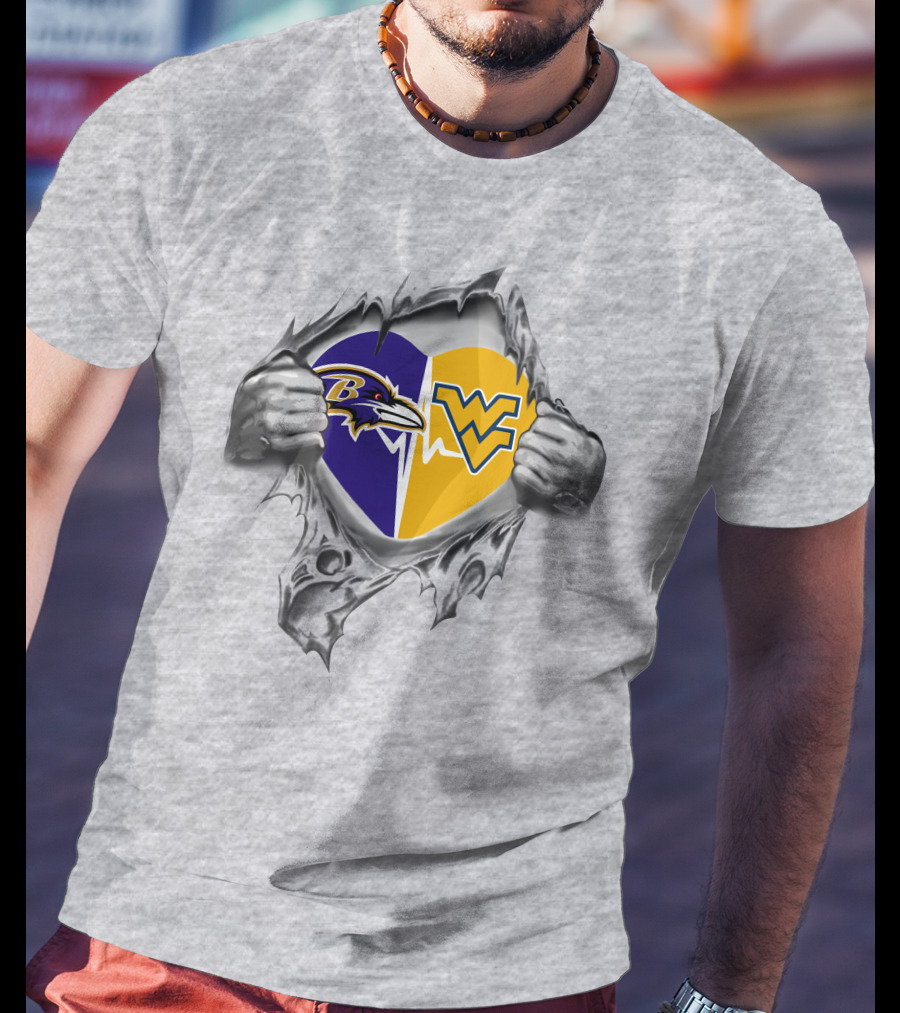 Ravens Wvu Mountaineers Heart Ravens Logo West Virginia T-Shirt