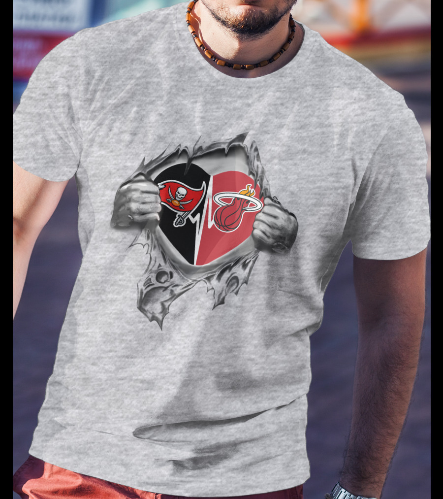 Buccaneers Miami Heat Heart Logo Combination T-Shirt
