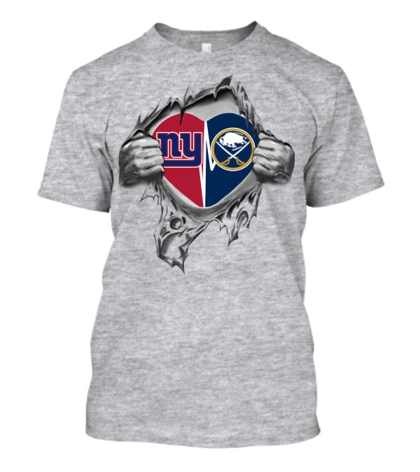Giants Sabres Heart Design With New York Buffalo Logos T-Shirt