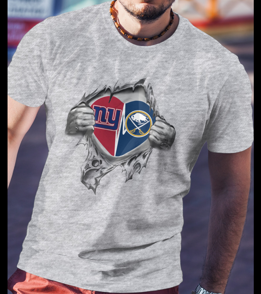 Giants Sabres Heart Design With New York Buffalo Logos T-Shirt