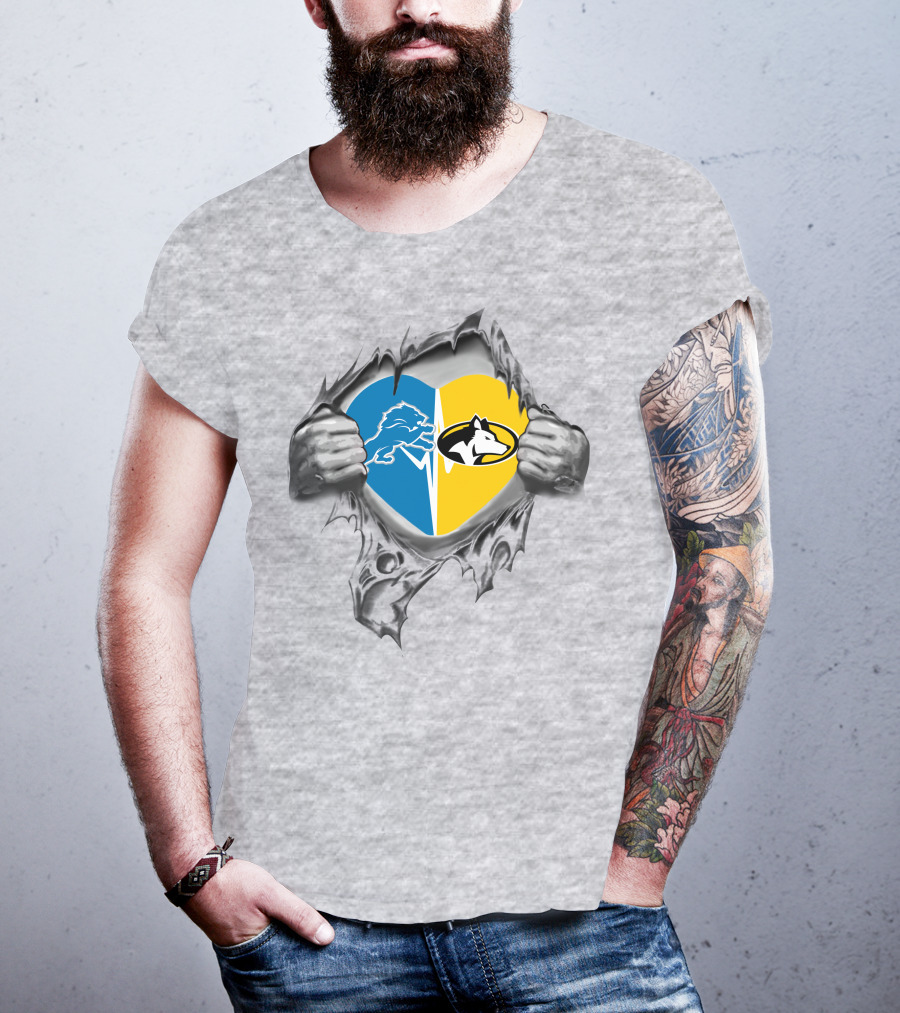 Lions Detroit Michigan Tech Huskies Heart T-Shirt