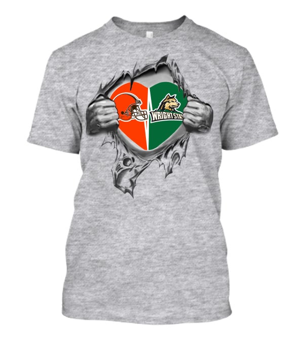Browns Helmet And Wright State Raiders Heart T-Shirt