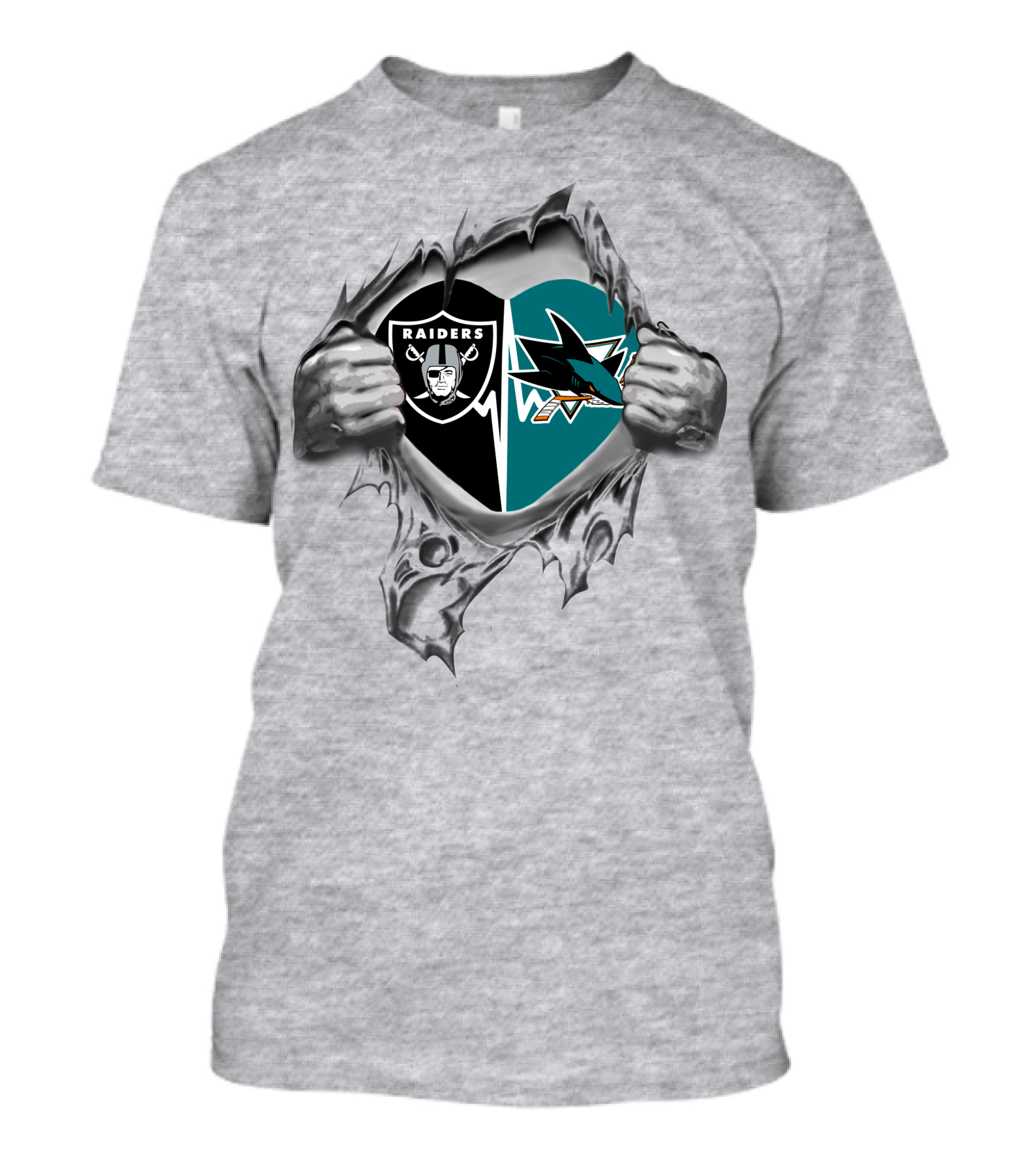 Raiders San Jose Sharks Heart Logo Tear T-Shirt